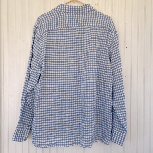 Murano Baird McNutt Men's 100% LINEN Blue White Gingham Plaid Button Down XL - Picture 2 of 7
